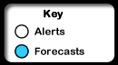 Key: White items are alerts. Blue items are Forecasts.